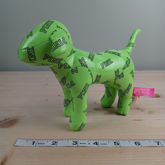 PINK VS Victoria Secret Neon Green Vinyl Mini Dog Mascot Plush 11” Logo - Picture 1 of 6